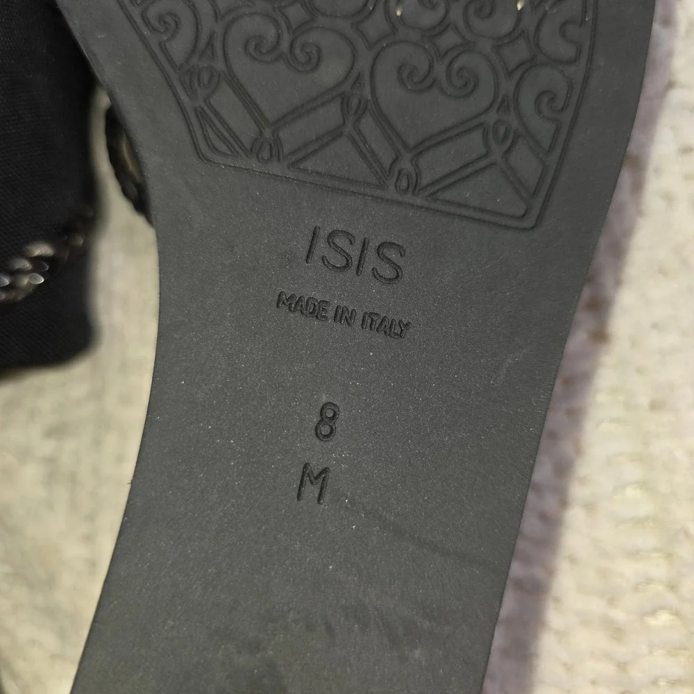 Brighton ISIS Wedge Sandal Black Stretchy Medallion Slide Womens 8‎ M Excellent